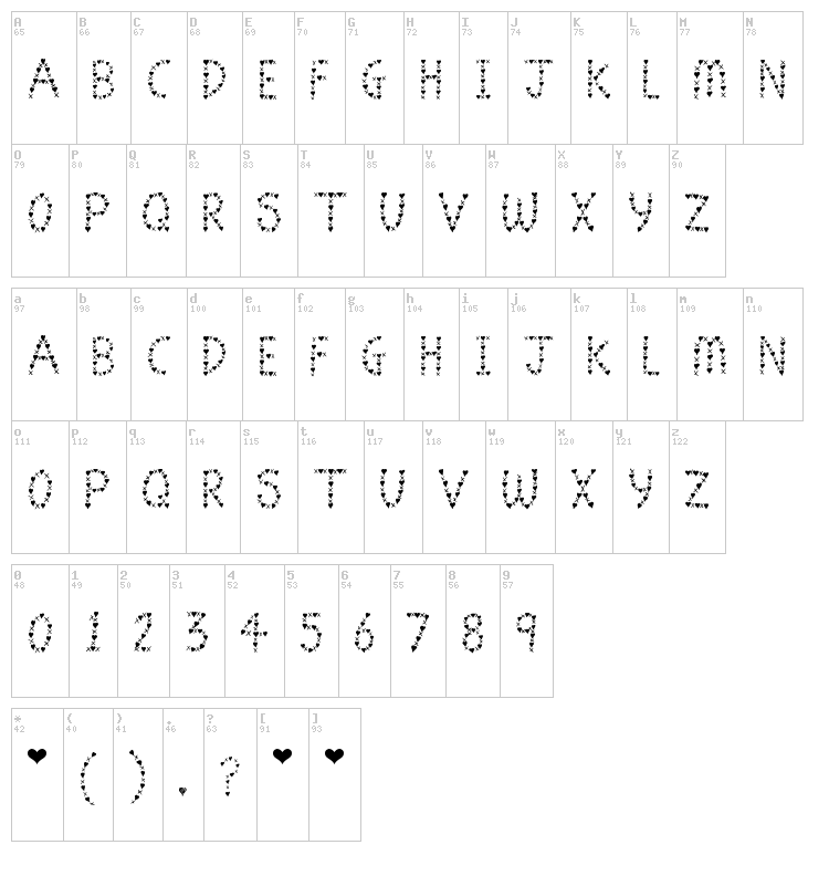 Jen Luvs Ben (4ever) font map
